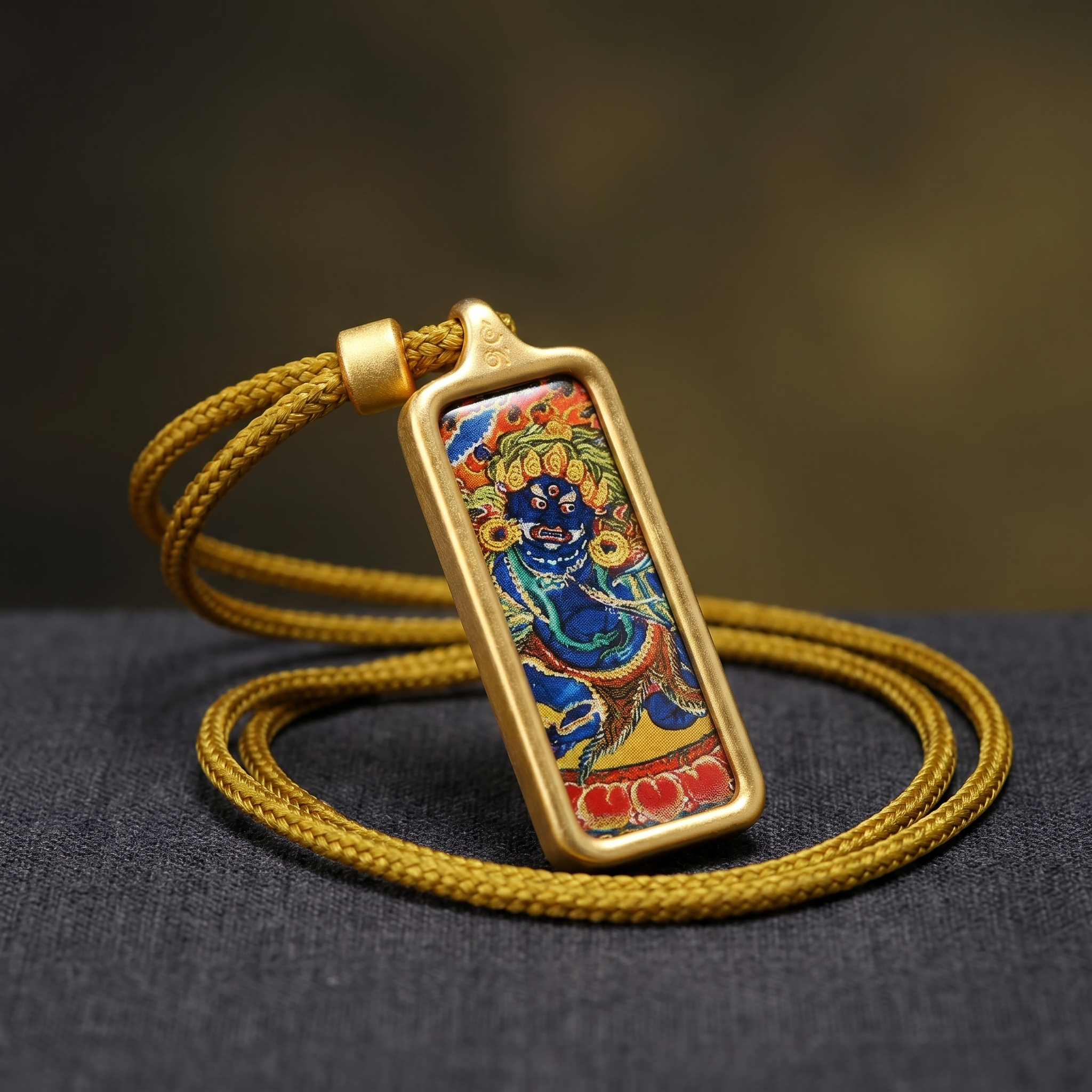 Acala (Blue Form) Hand-Painted Thangka Pendant | Fierce Protector Deity Amulet Against Harm & Obstacles thumbnail