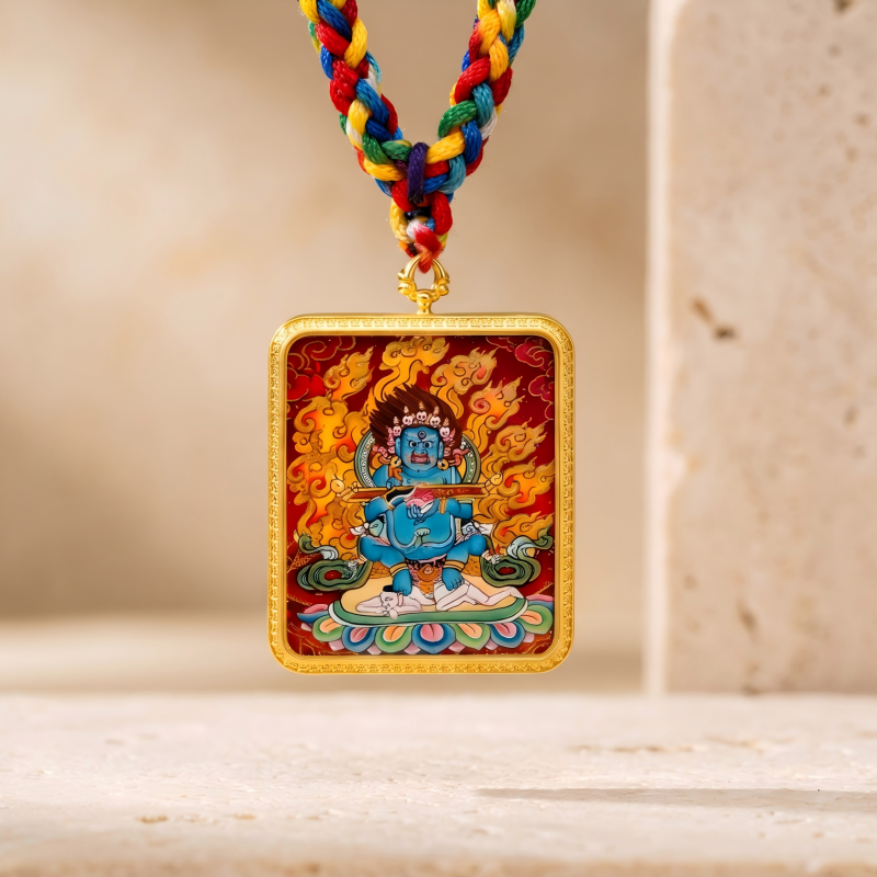 Acala (Immovable Protector) Hand-Painted Thangka Pendant | Amulet Against Harm & Obstacles thumbnail
