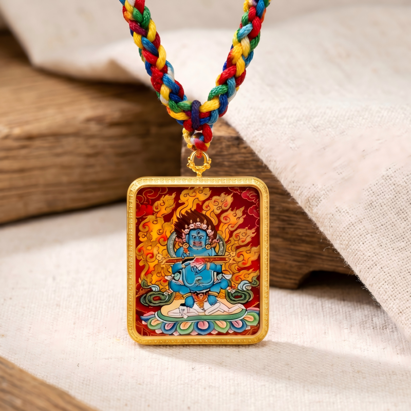 Acala (Immovable Protector) Hand-Painted Thangka Pendant | Amulet Against Harm & Obstacles thumbnail