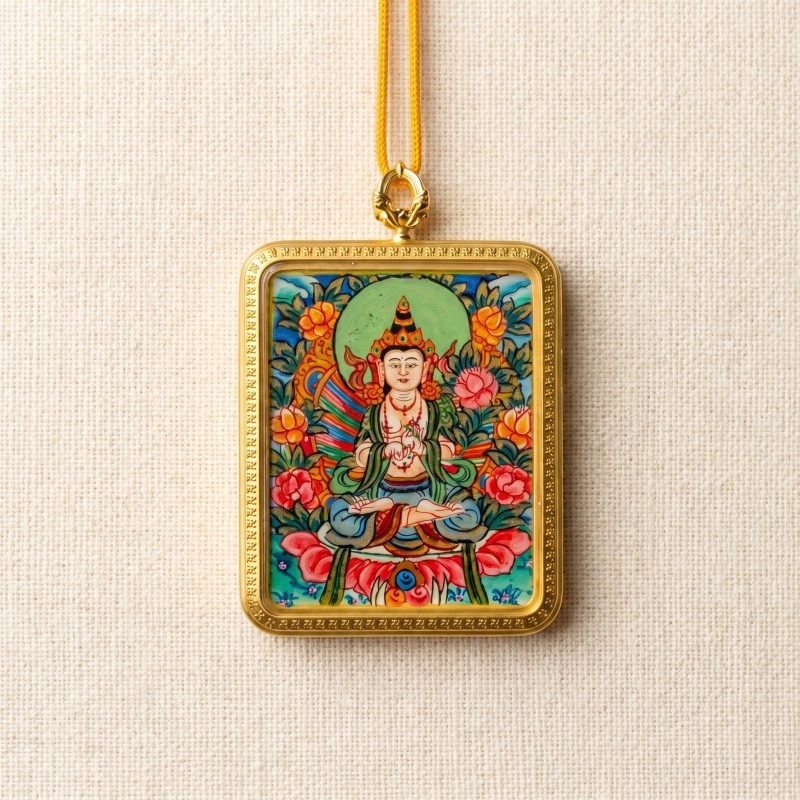 Akashagarbha Bodhisattva Hand-Painted Thangka Pendant | Deity of Wisdom & Financial Luck Amulet thumbnail