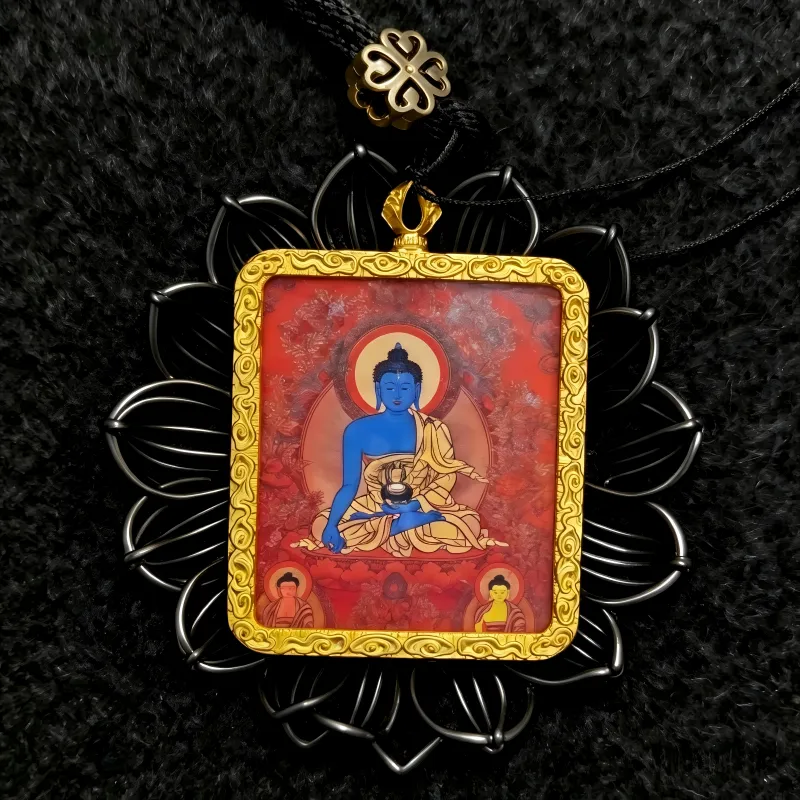 Amitabha Buddha Hand-Painted Thangka Pendant | Buddha of Infinite Light Amulet for Peace & Rebirth Blessings thumbnail