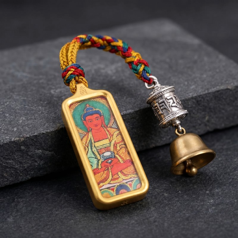 Amitabha Buddha Hand-Painted Thangka Pendant | Buddha of Infinite Light & Longevity Amulet thumbnail