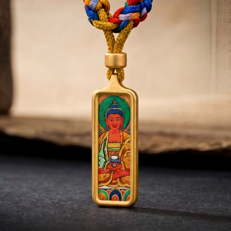 Amitabha Buddha Hand-Painted Thangka Pendant | Buddha of Infinite Light & Longevity Amulet thumbnail