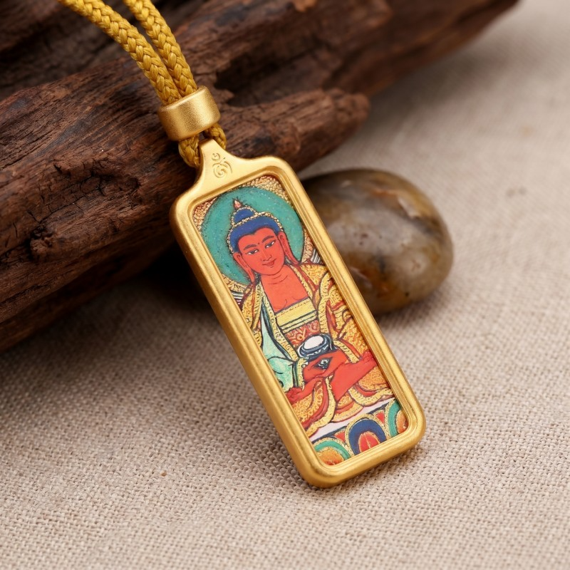 Amitabha Buddha Hand-Painted Thangka Pendant | Buddha of Infinite Light & Longevity Amulet thumbnail