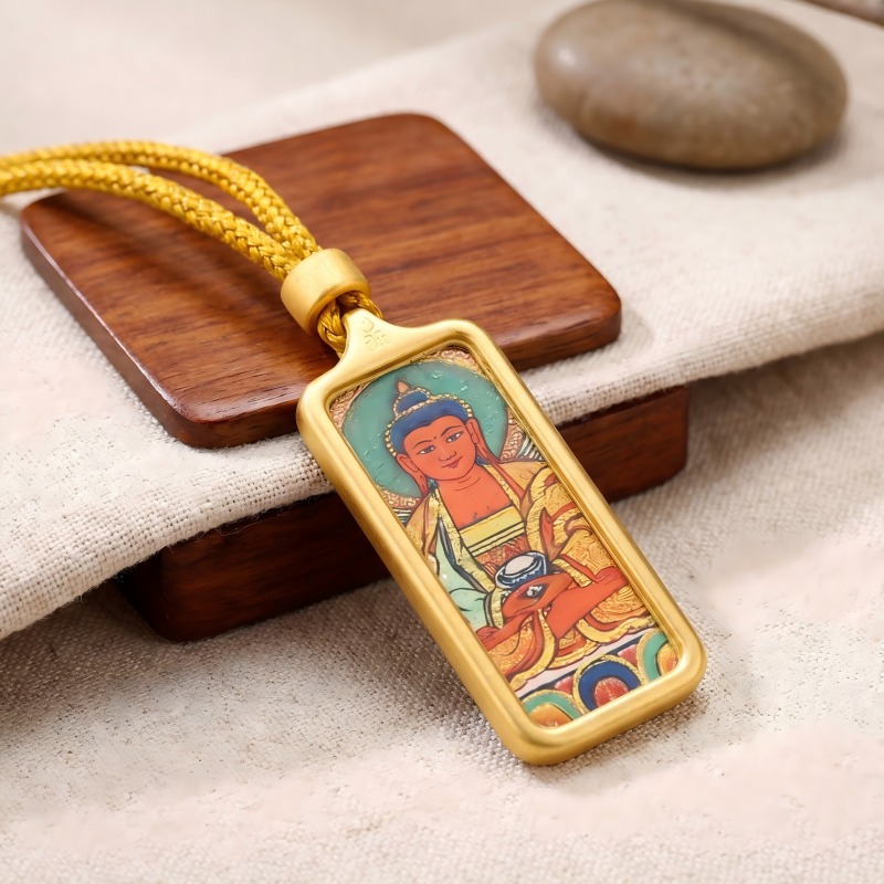 Amitabha Buddha Hand-Painted Thangka Pendant | Buddha of Infinite Light & Longevity Amulet thumbnail