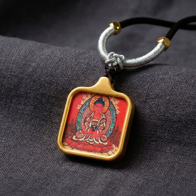 Amitabha Buddha Thangka Pendant | Guardian Deity for Dog & Pig Zodiac Signs Amulet thumbnail