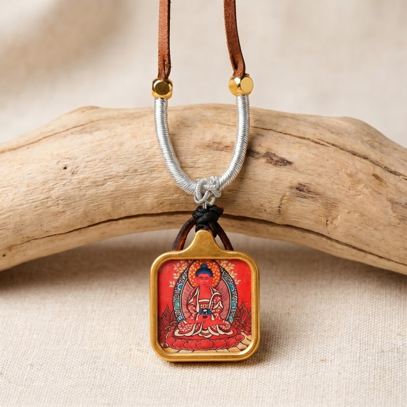 Amitabha Buddha Thangka Pendant | Guardian Deity for Dog & Pig Zodiac Signs Amulet thumbnail
