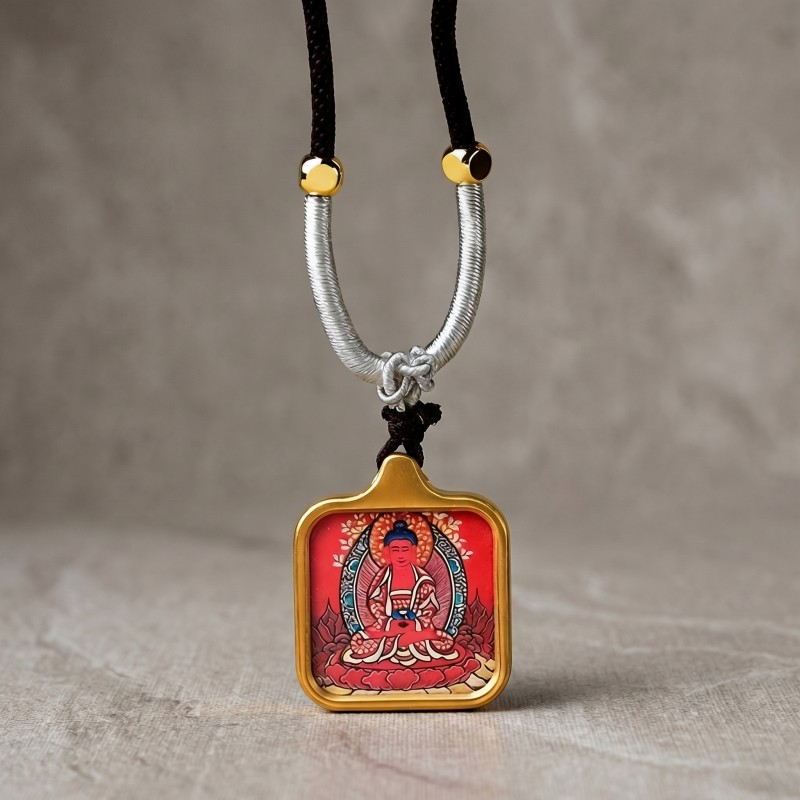 Amitabha Buddha Thangka Pendant | Guardian Deity for Dog & Pig Zodiac Signs Amulet thumbnail