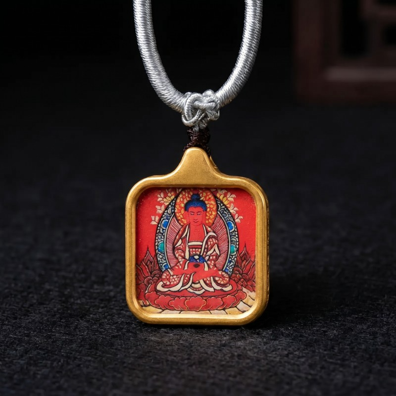 Amitabha Buddha Thangka Pendant | Guardian Deity for Dog & Pig Zodiac Signs Amulet thumbnail