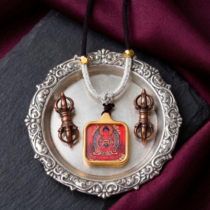Amitabha Buddha Thangka Pendant | Guardian Deity for Dog & Pig Zodiac Signs Amulet thumbnail