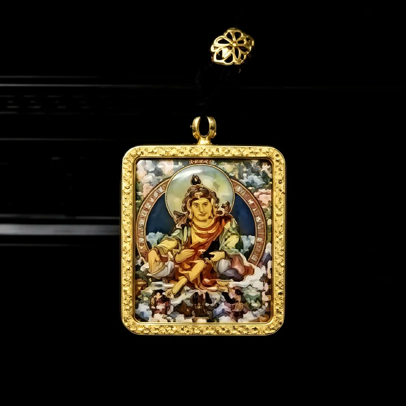 Black Jambhala Hand-Painted Thangka Pendant | God of Wealth & Protection Amulet thumbnail