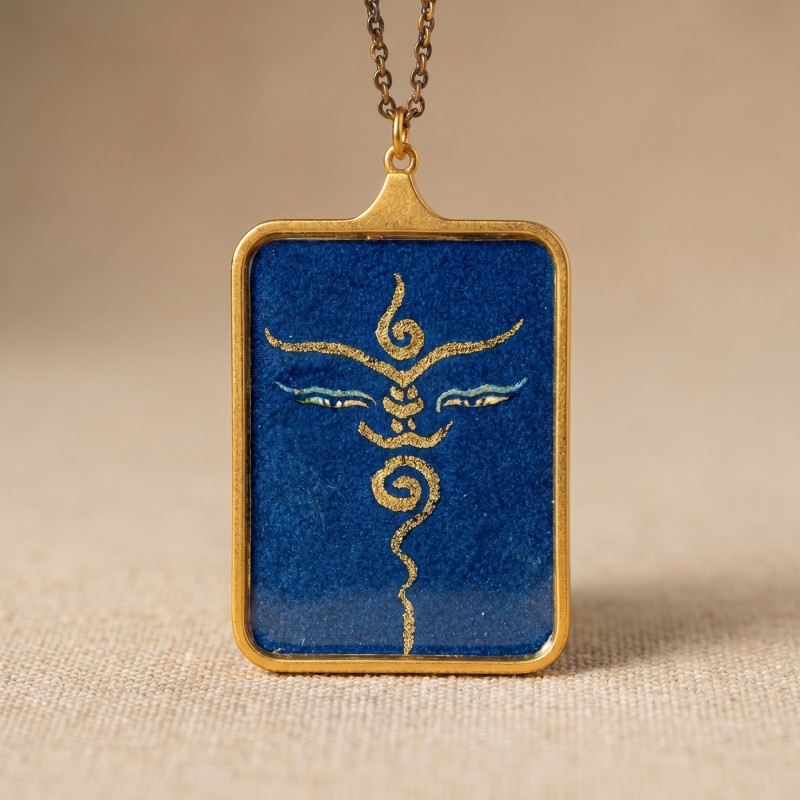 Buddha’s Wisdom Eyes (Blue Background) Hand-Painted Thangka Pendant | Sacred Prajna Eyes Amulet for Clarity & Protection thumbnail