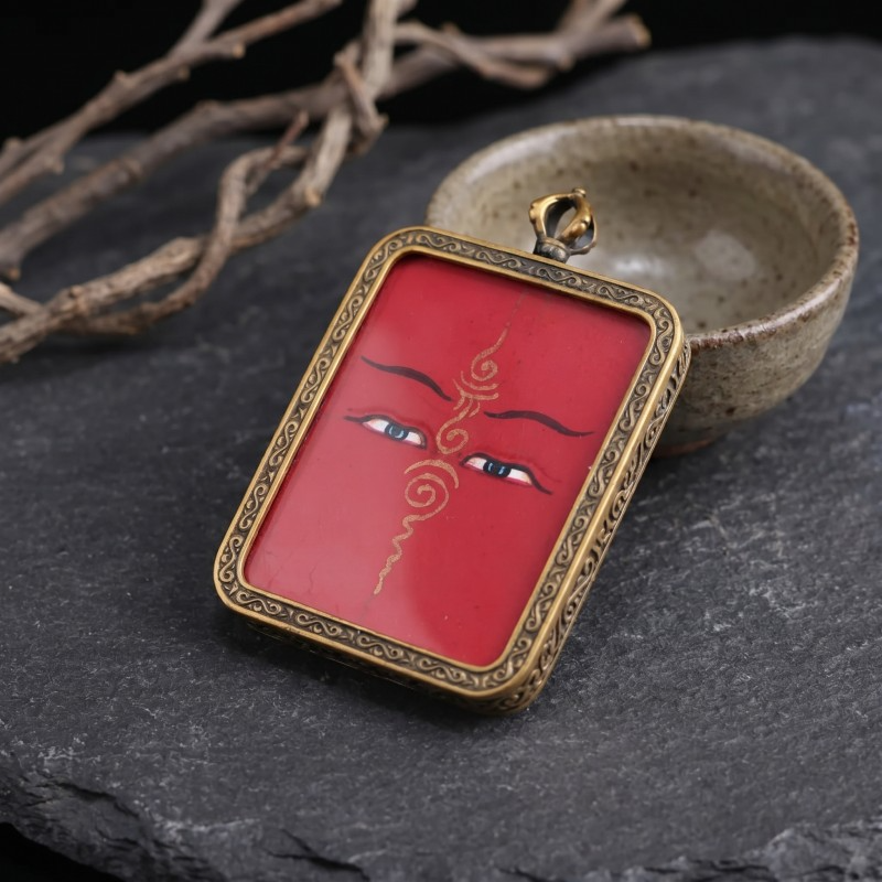 Buddha’s Wisdom Eyes (Prajna Eyes) Hand-Painted Thangka Pendant | Symbol of Clarity & Divine Protection Amulet thumbnail