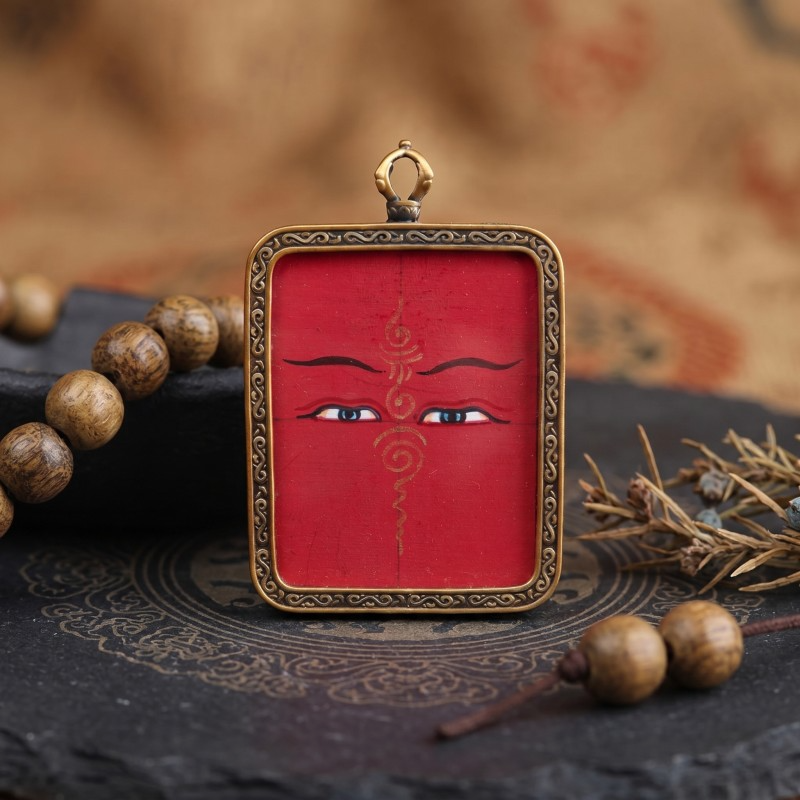 Buddha’s Wisdom Eyes (Prajna Eyes) Hand-Painted Thangka Pendant | Symbol of Clarity & Divine Protection Amulet thumbnail