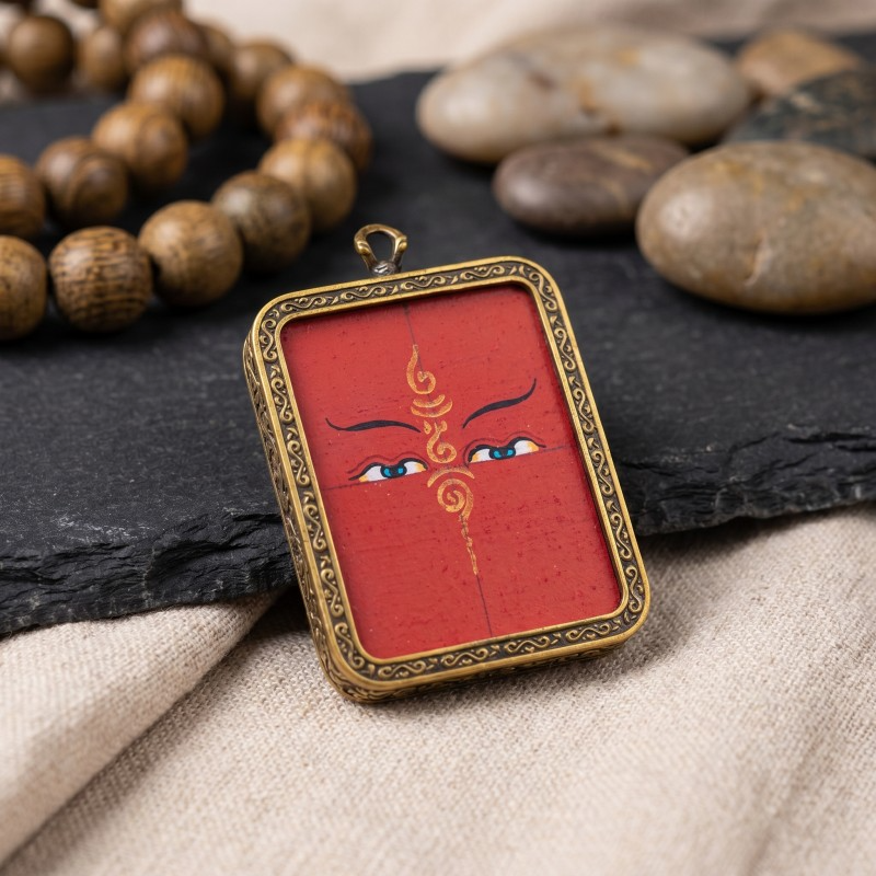 Buddha’s Wisdom Eyes (Prajna Eyes) Hand-Painted Thangka Pendant | Symbol of Clarity & Divine Protection Amulet thumbnail