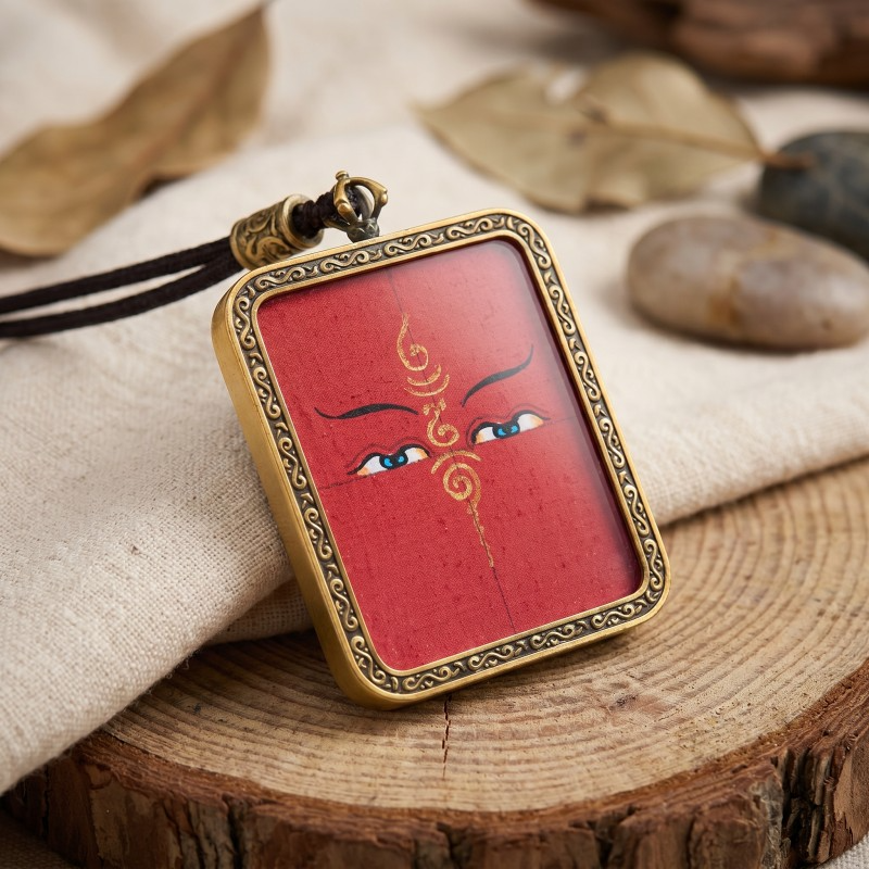Buddha’s Wisdom Eyes (Prajna Eyes) Hand-Painted Thangka Pendant | Symbol of Clarity & Divine Protection Amulet thumbnail
