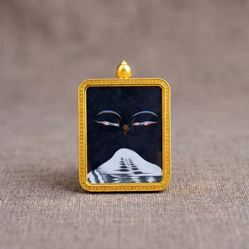 Buddha’s Wisdom Eyes with Mount Kailash Hand-Painted Thangka Pendant | Sacred Symbol of Clarity & Spiritual Connection Amulet thumbnail