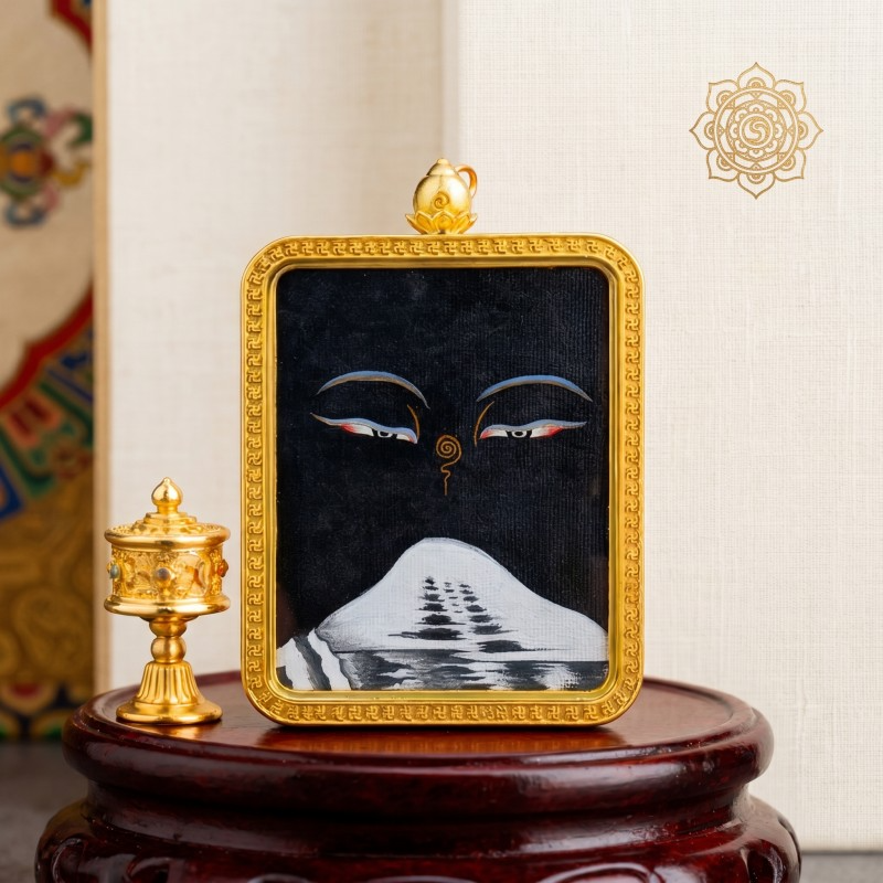 Buddha’s Wisdom Eyes with Mount Kailash Hand-Painted Thangka Pendant | Sacred Symbol of Clarity & Spiritual Connection Amulet thumbnail