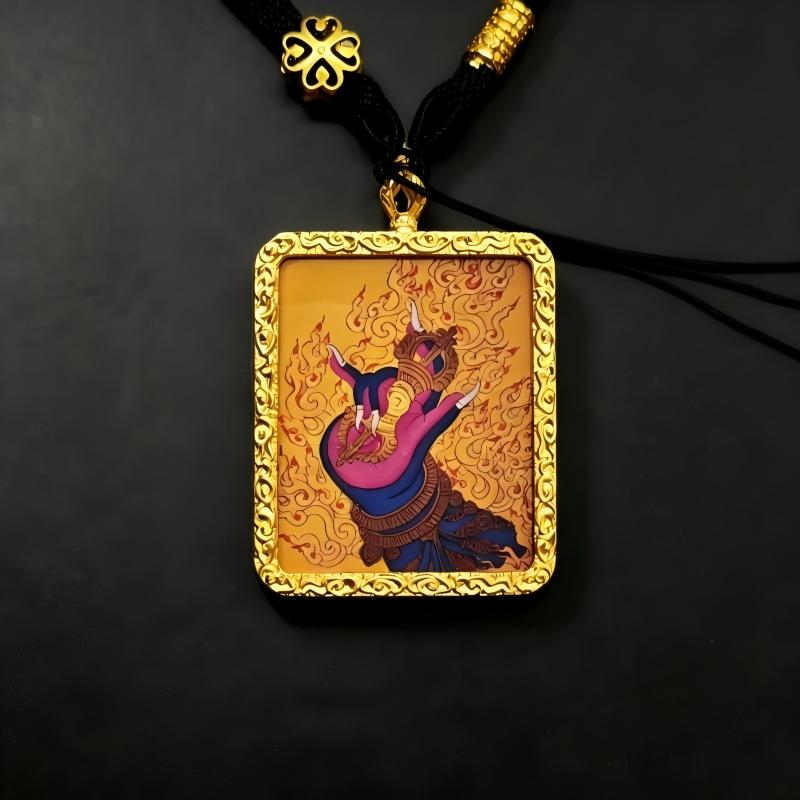 Green Tara Hand-Painted Thangka Pendant | Tibetan Compassion Goddess Amulet for Protection & Good Luck thumbnail