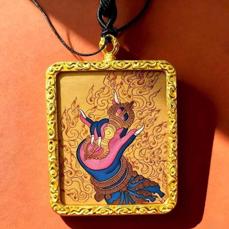 Green Tara Hand-Painted Thangka Pendant | Tibetan Compassion Goddess Amulet for Protection & Good Luck thumbnail