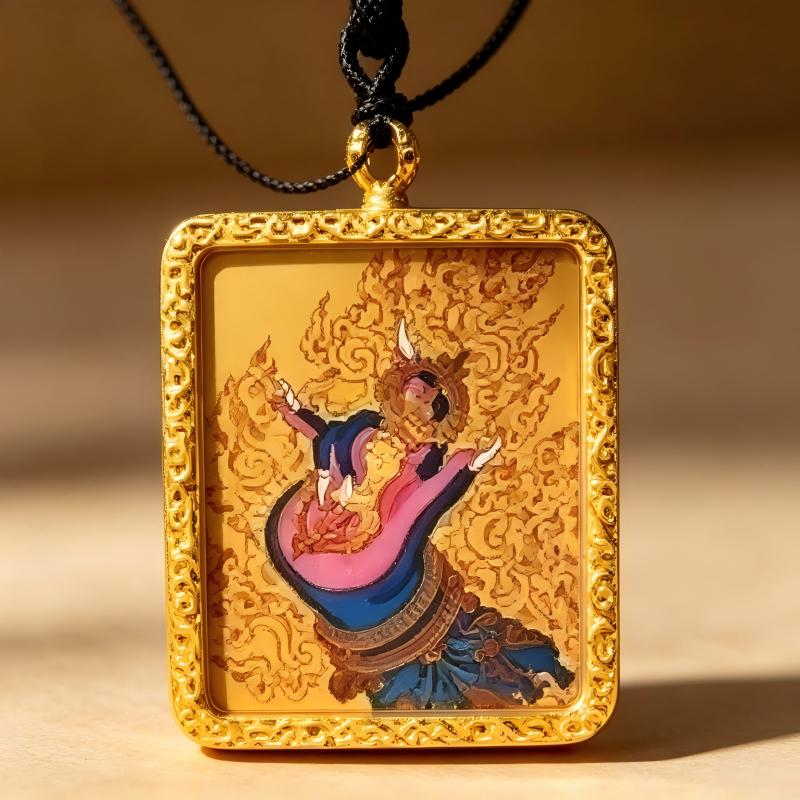 Green Tara Hand-Painted Thangka Pendant | Tibetan Compassion Goddess Amulet for Protection & Good Luck thumbnail