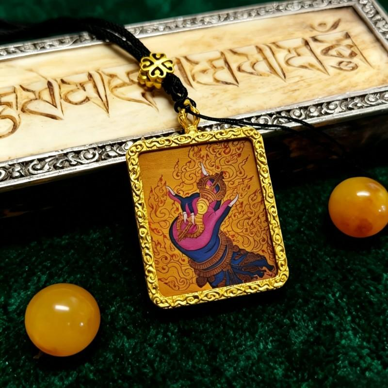 Green Tara Hand-Painted Thangka Pendant | Tibetan Compassion Goddess Amulet for Protection & Good Luck thumbnail