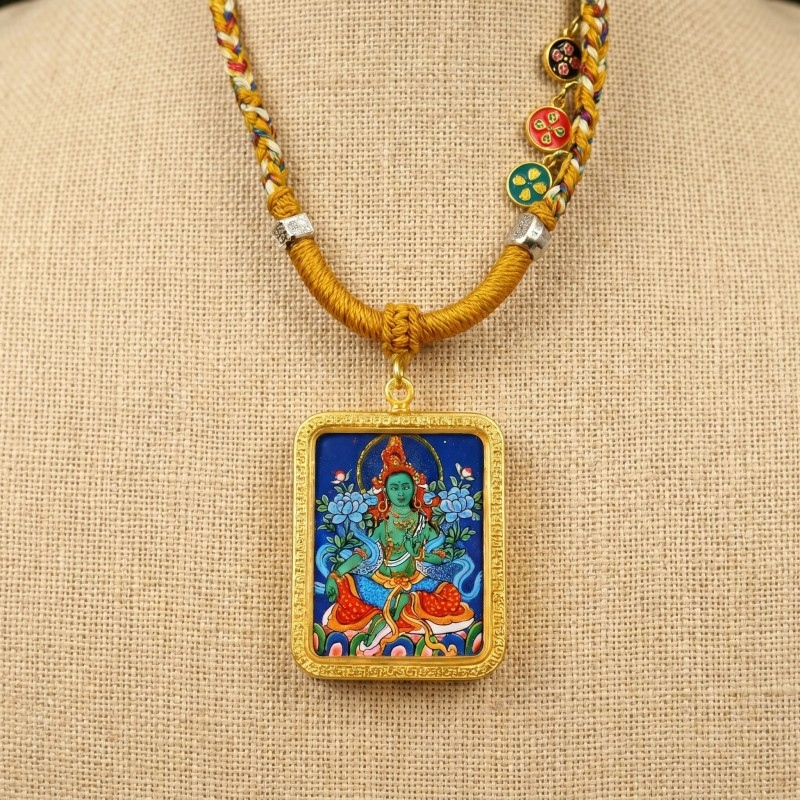 Green Tara Thangka Style Wall Art | Goddess of Compassion & Protection Decor thumbnail