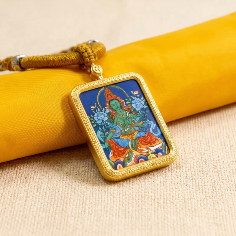 Green Tara Thangka Style Wall Art | Goddess of Compassion & Protection Decor thumbnail