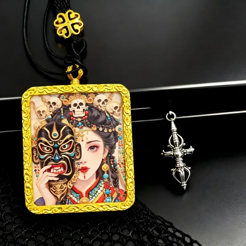 Guanyin Hand-Painted Thangka Pendant | Goddess of Compassion Amulet for Protection & Blessings thumbnail