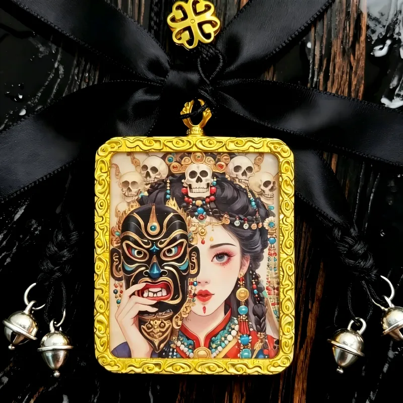 Guanyin Hand-Painted Thangka Pendant | Goddess of Compassion Amulet for Protection & Blessings thumbnail
