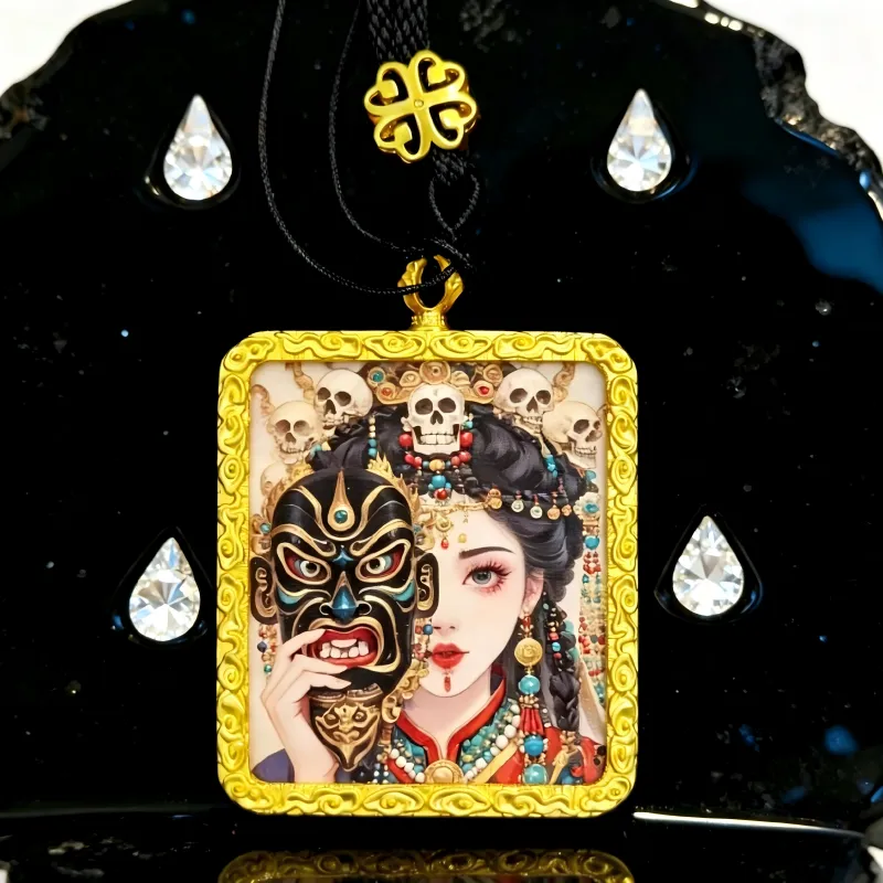 Guanyin Hand-Painted Thangka Pendant | Goddess of Compassion Amulet for Protection & Blessings thumbnail