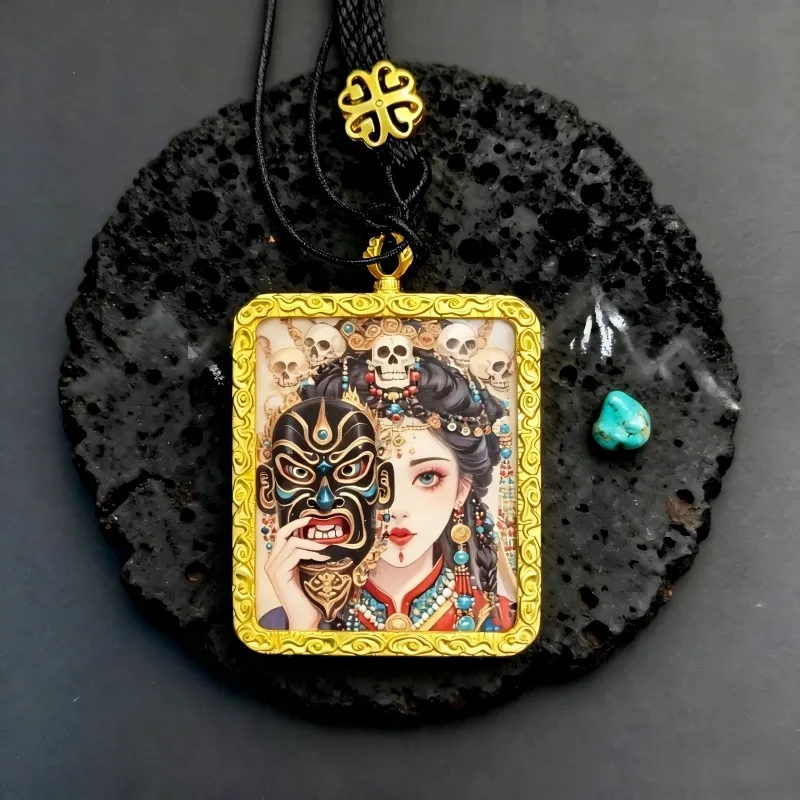 Guanyin Hand-Painted Thangka Pendant | Goddess of Compassion Amulet for Protection & Blessings thumbnail