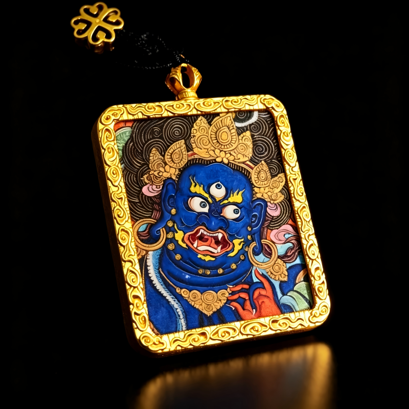 Hayagriva Hand-Painted Thangka Pendant | Protector of Obstacle Removal & Spiritual Power Amulet thumbnail