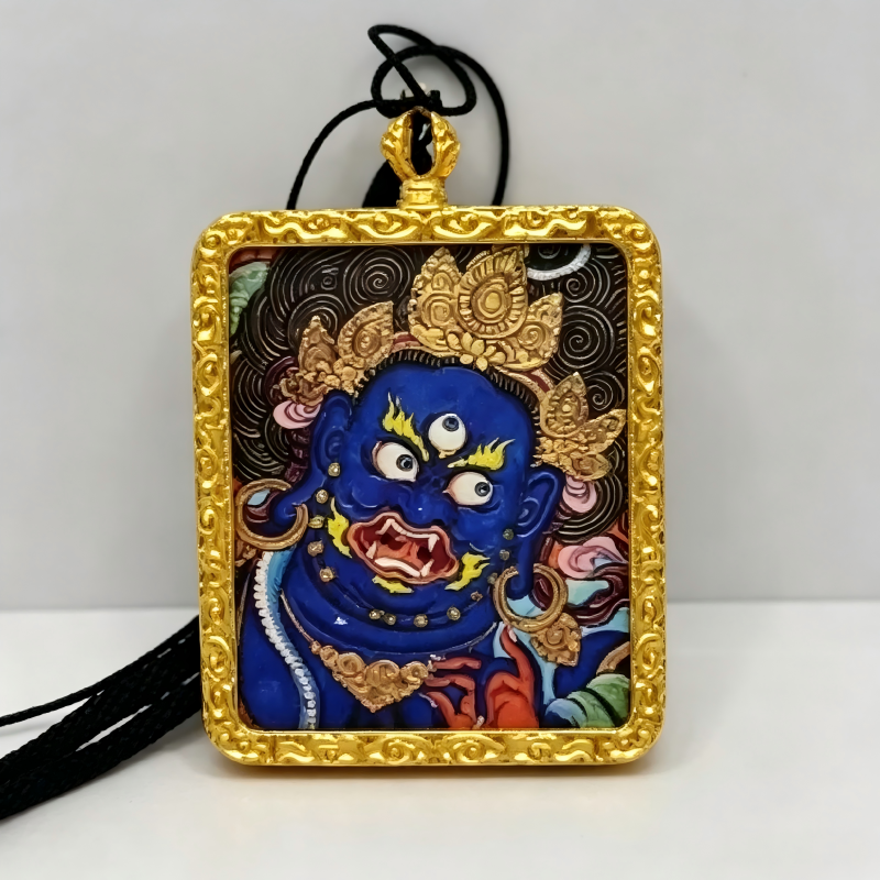 Hayagriva Hand-Painted Thangka Pendant | Protector of Obstacle Removal & Spiritual Power Amulet thumbnail