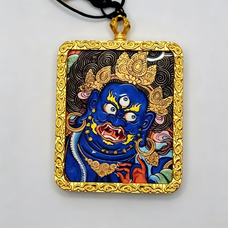 Hayagriva Hand-Painted Thangka Pendant | Protector of Obstacle Removal & Spiritual Power Amulet thumbnail