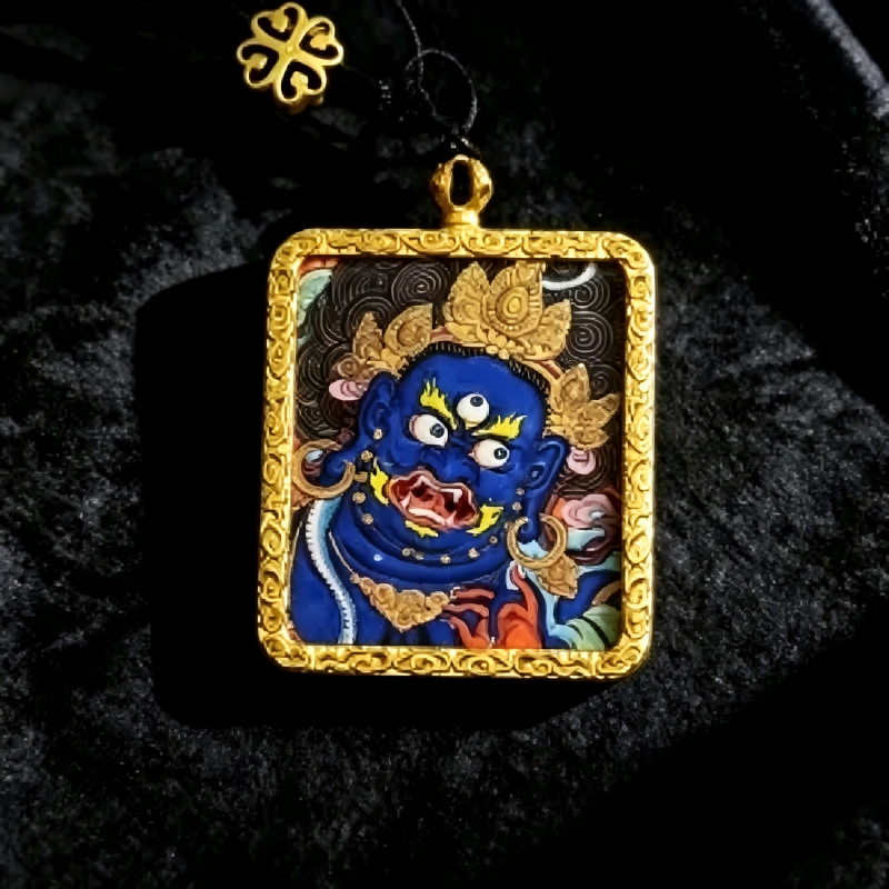 Hayagriva Hand-Painted Thangka Pendant | Protector of Obstacle Removal & Spiritual Power Amulet thumbnail