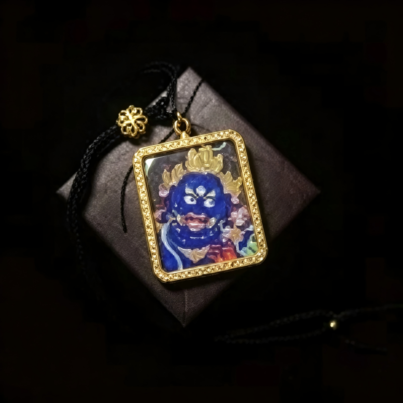 Hayagriva Hand-Painted Thangka Pendant | Protector of Obstacle Removal & Spiritual Power Amulet thumbnail