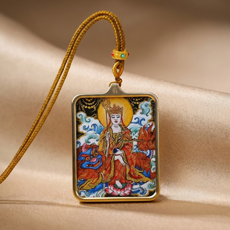 Ksitigarbha (Jizo) Hand-Painted Thangka Pendant | Bodhisattva of Compassion & Protection Amulet thumbnail