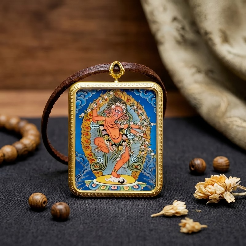 Kurukulla (Red Tara) Hand-Painted Thangka Pendant | Goddess of Magnetism, Love & Harmonious Relationships Amulet thumbnail