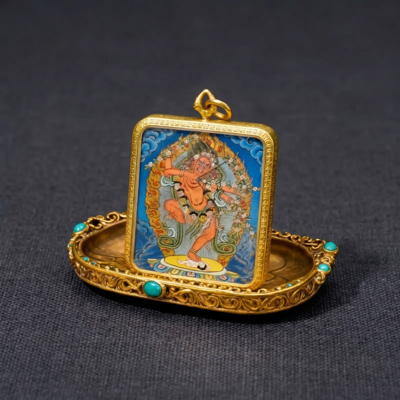Kurukulla (Red Tara) Hand-Painted Thangka Pendant | Goddess of Magnetism, Love & Harmonious Relationships Amulet thumbnail