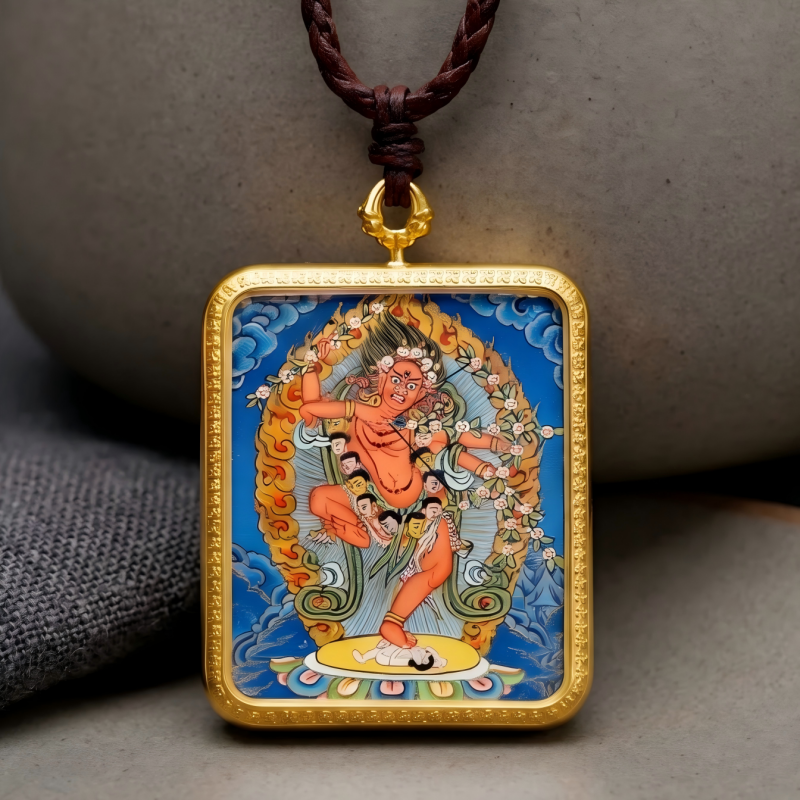 Kurukulla (Red Tara) Hand-Painted Thangka Pendant | Goddess of Magnetism, Love & Harmonious Relationships Amulet thumbnail