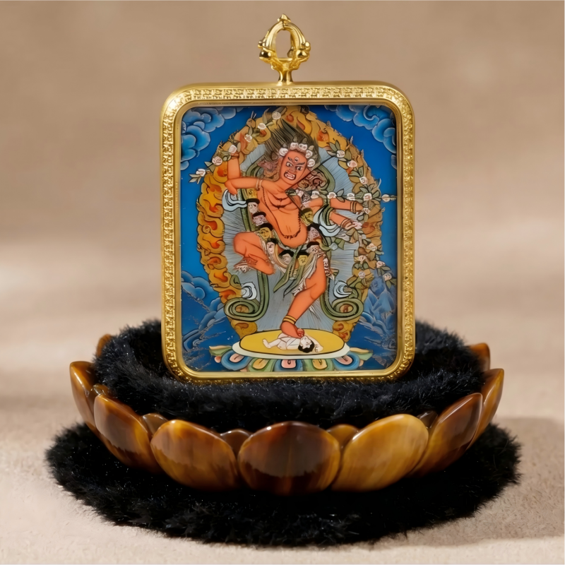 Kurukulla (Red Tara) Hand-Painted Thangka Pendant | Goddess of Magnetism, Love & Harmonious Relationships Amulet thumbnail