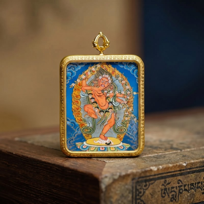 Kurukulla (Red Tara) Hand-Painted Thangka Pendant | Goddess of Magnetism, Love & Harmonious Relationships Amulet thumbnail
