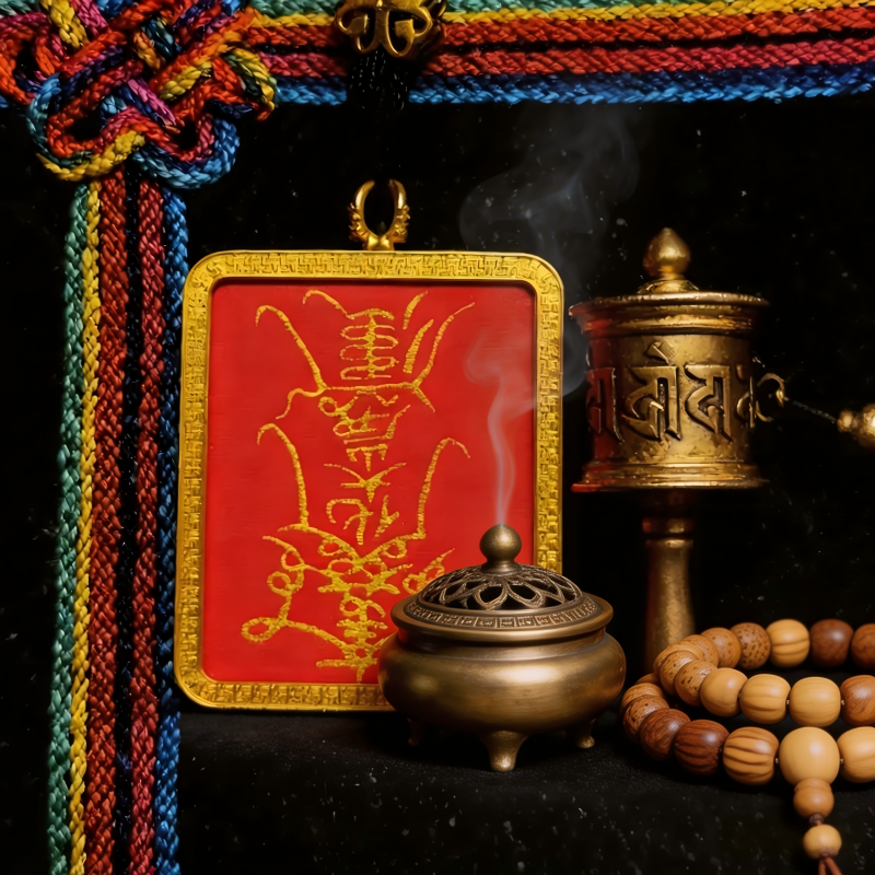 Lord Wenwu Hand-Painted Thangka Pendant | Dual Wealth God Amulet for Prosperity & Business Luck thumbnail