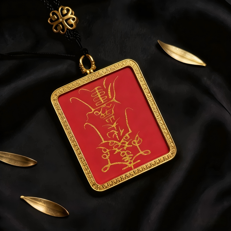 Lord Wenwu Hand-Painted Thangka Pendant | Dual Wealth God Amulet for Prosperity & Business Luck thumbnail