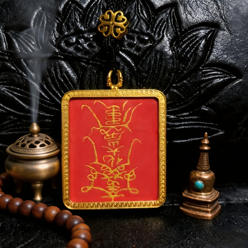 Lord Wenwu Hand-Painted Thangka Pendant | Dual Wealth God Amulet for Prosperity & Business Luck thumbnail