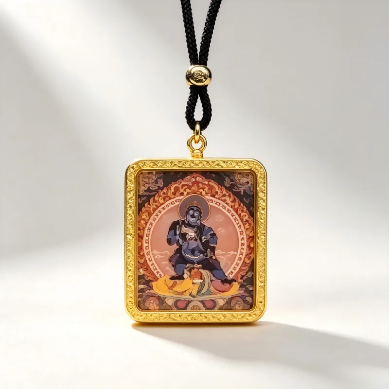 Mahakala Hand-Painted Thangka Pendant | Fierce Protector Deity Amulet Against Harm & Obstacles thumbnail