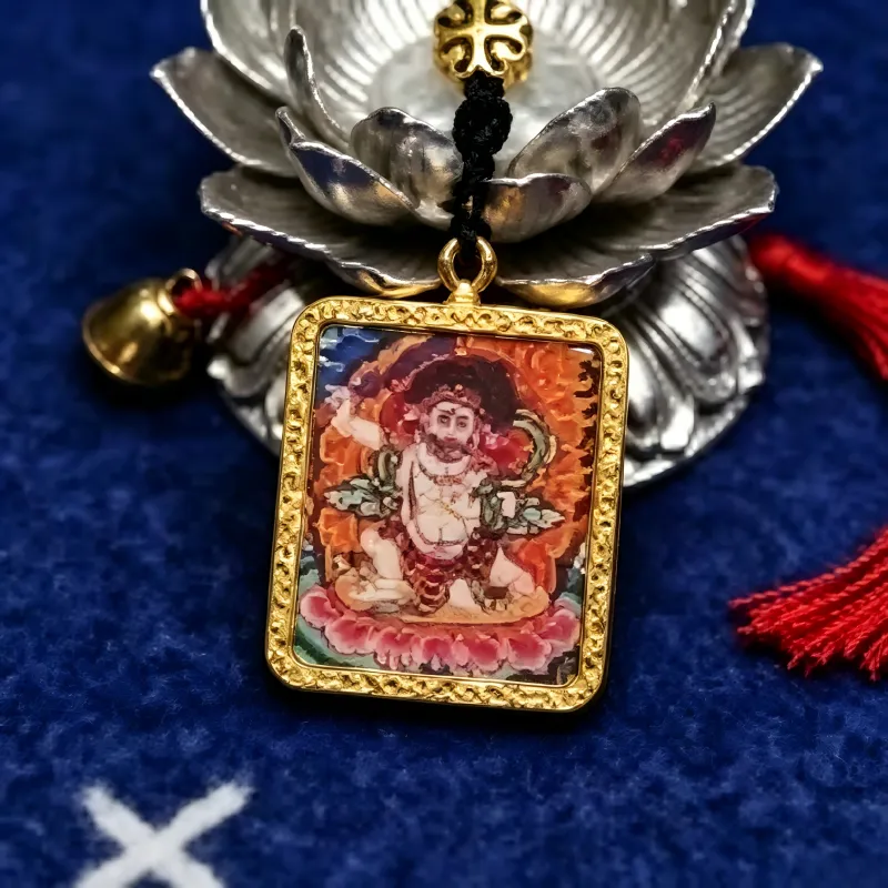 Mahakala Hand-Painted Thangka Pendant | Wrathful Dharma Protector Amulet for Obstacle Removal & Spiritual Protection thumbnail