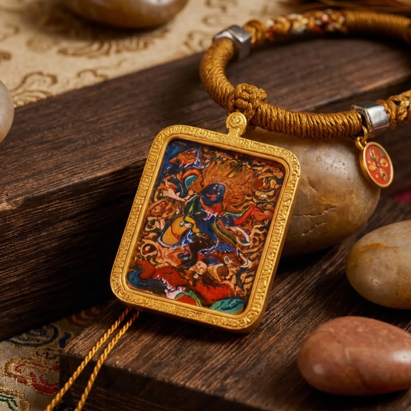 Mahasthamaprapta Bodhisattva Hand-Painted Thangka Pendant | Deity of Wisdom & Spiritual Power Amulet thumbnail