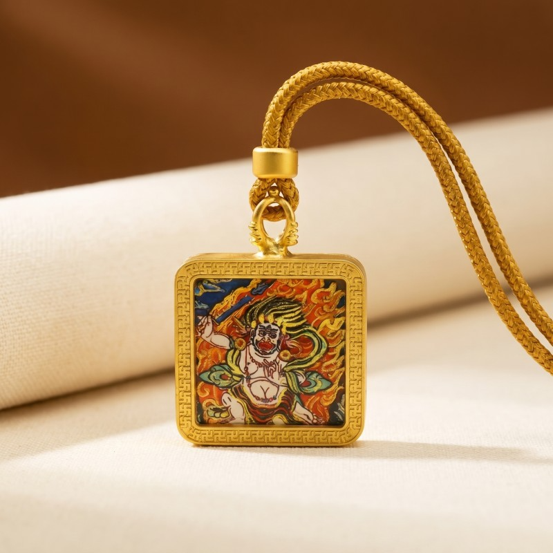 Manjushri Hand-Painted Thangka Pendant | Bodhisattva of Wisdom & Knowledge Amulet for Clarity & Academic Success thumbnail